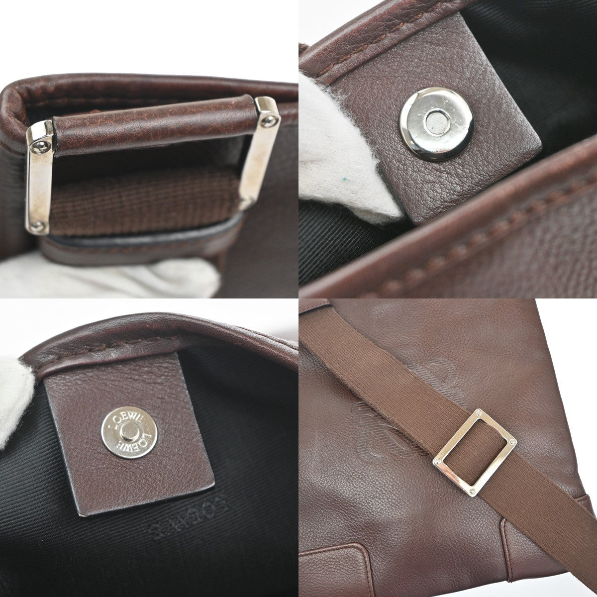LOEWE Logo Anagram Crossbody Shoulder Bag Leather Brown SHW Spain 34KC933