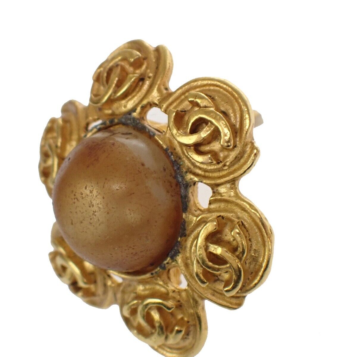 CHANEL CC Logo Button Earrings Clip-On 04P GHW France Vintage Accessory 31YD431