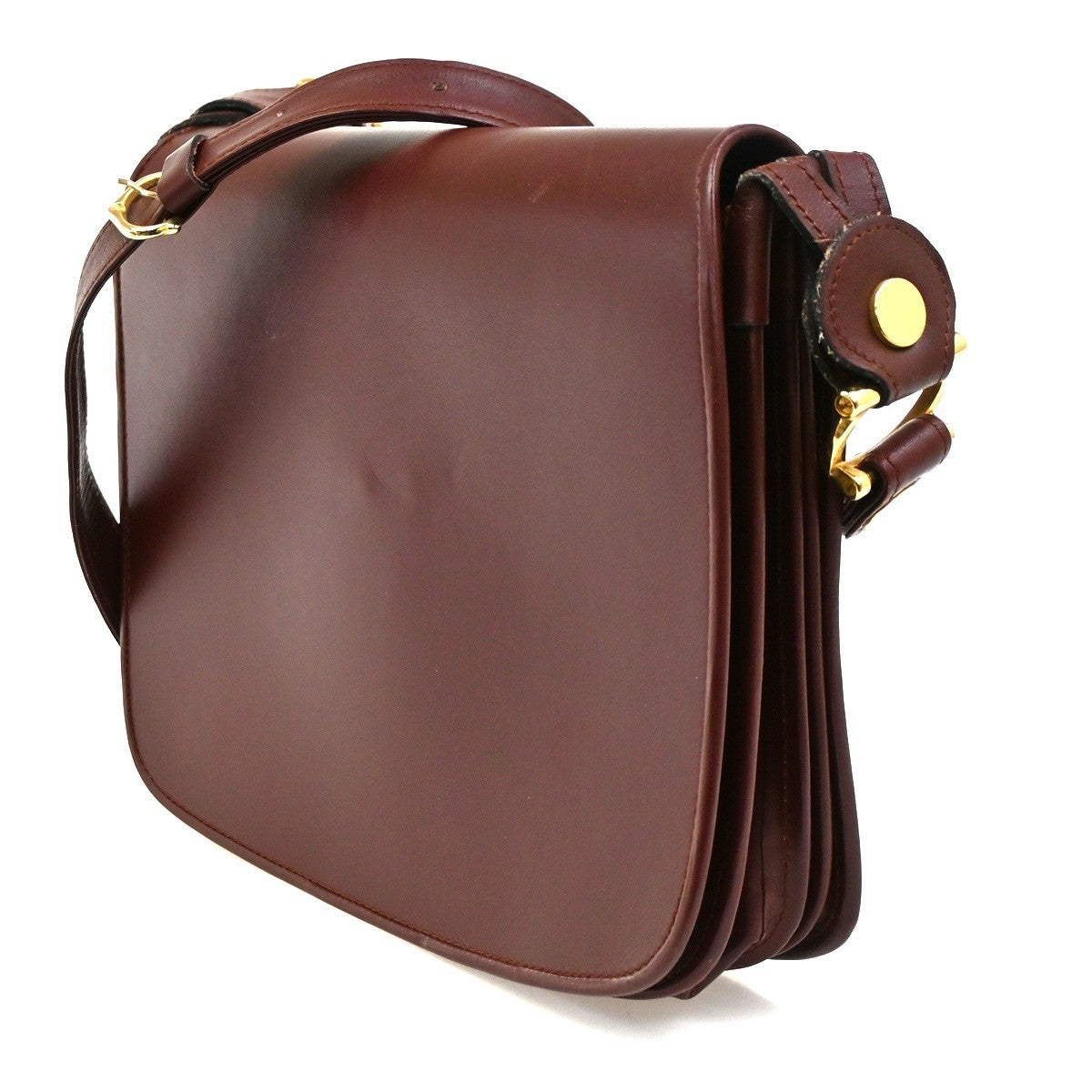 CARTIER Must Line Turn lock Shoulder Bag  Leather Burgundy Red Italy 65CA484