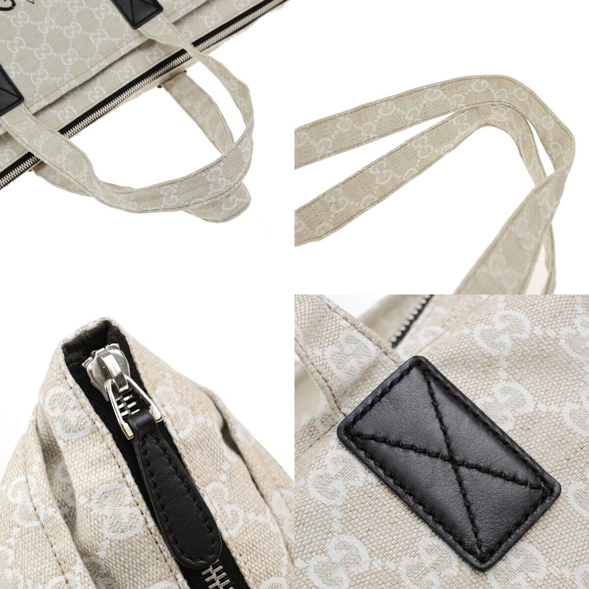 GUCCI Logo GG Pattern Museo Hand Tote Bag Canvas Leather Beige Italy 65EE039