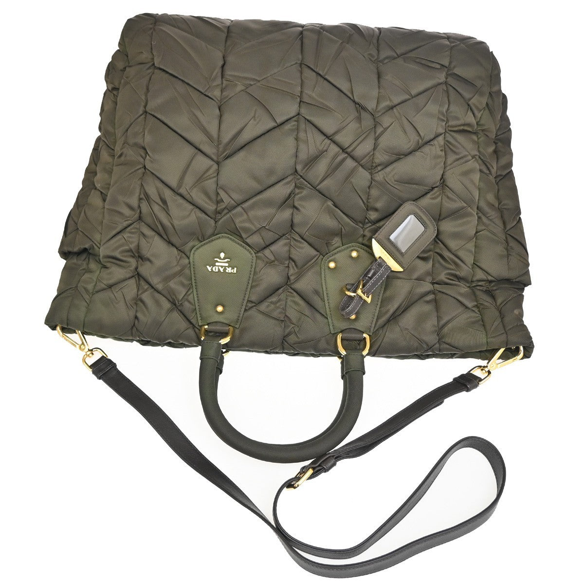 PRADA  Logo Tessuto 2-Way Hand Tote Soulder Bag Nylon Green Khaki GHW 76TA159