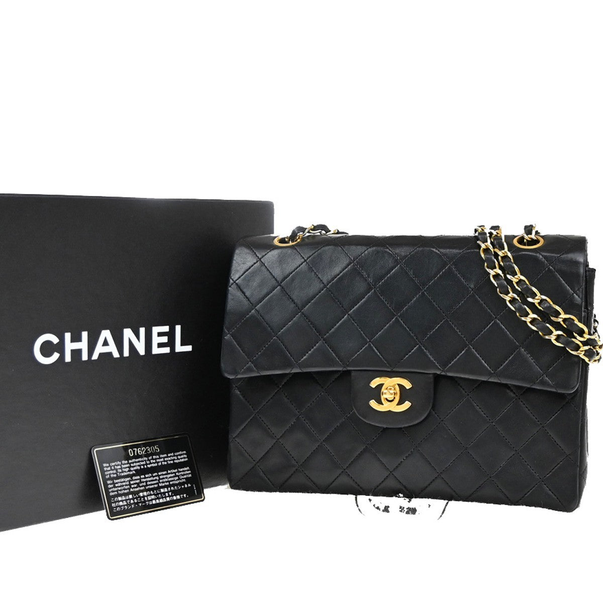 CHANEL CC Matelasse 25 Double Flap Chain Shoulder Bag Leather Black GHW 805RF615