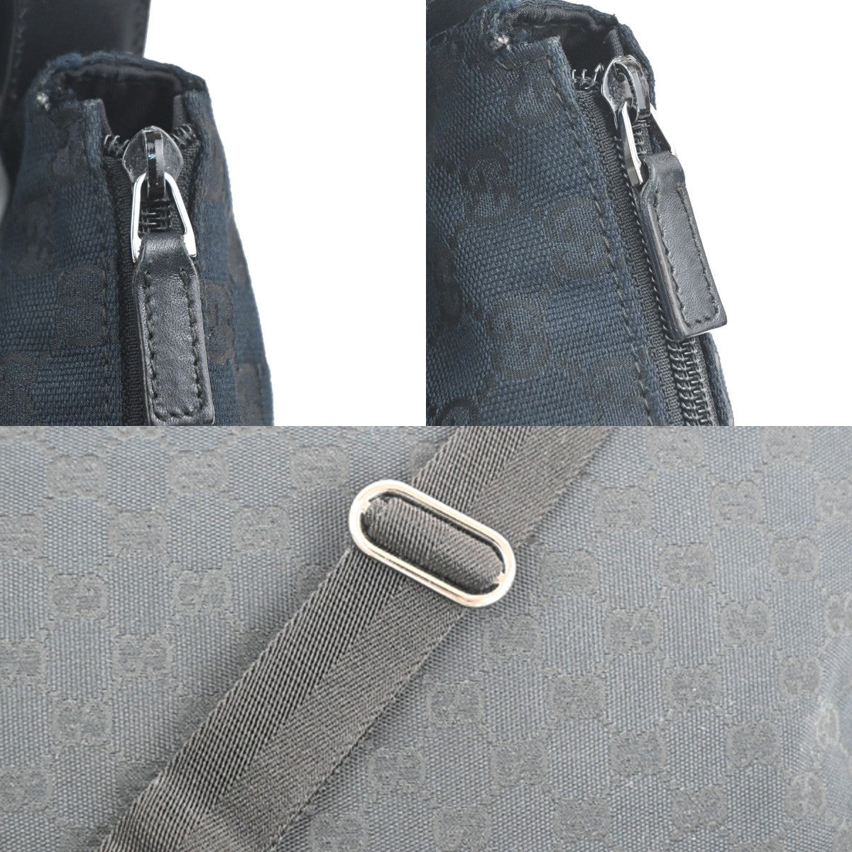 GUCCI Logo GG Pattern Shoulder Hand Bag Canvas Leather Black SHW Italy 87KC711