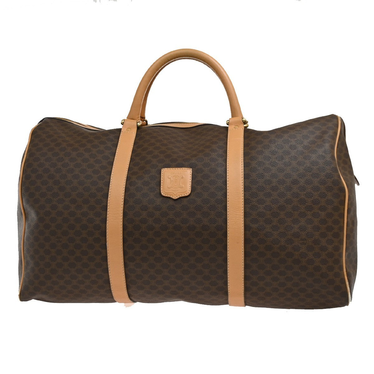 CELINE Logo Macadam Pattern Hand Boston Bag PVC Leather Brown Beige GHW 60DA044