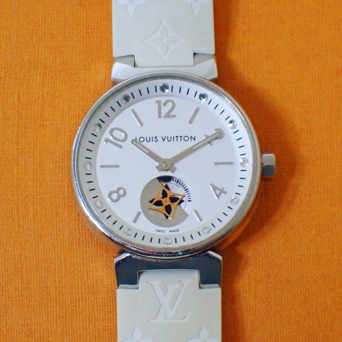 LOUIS VUITTON Tambour Moonstar Quartz Watch Rubber Band White Q8J10 680RH773