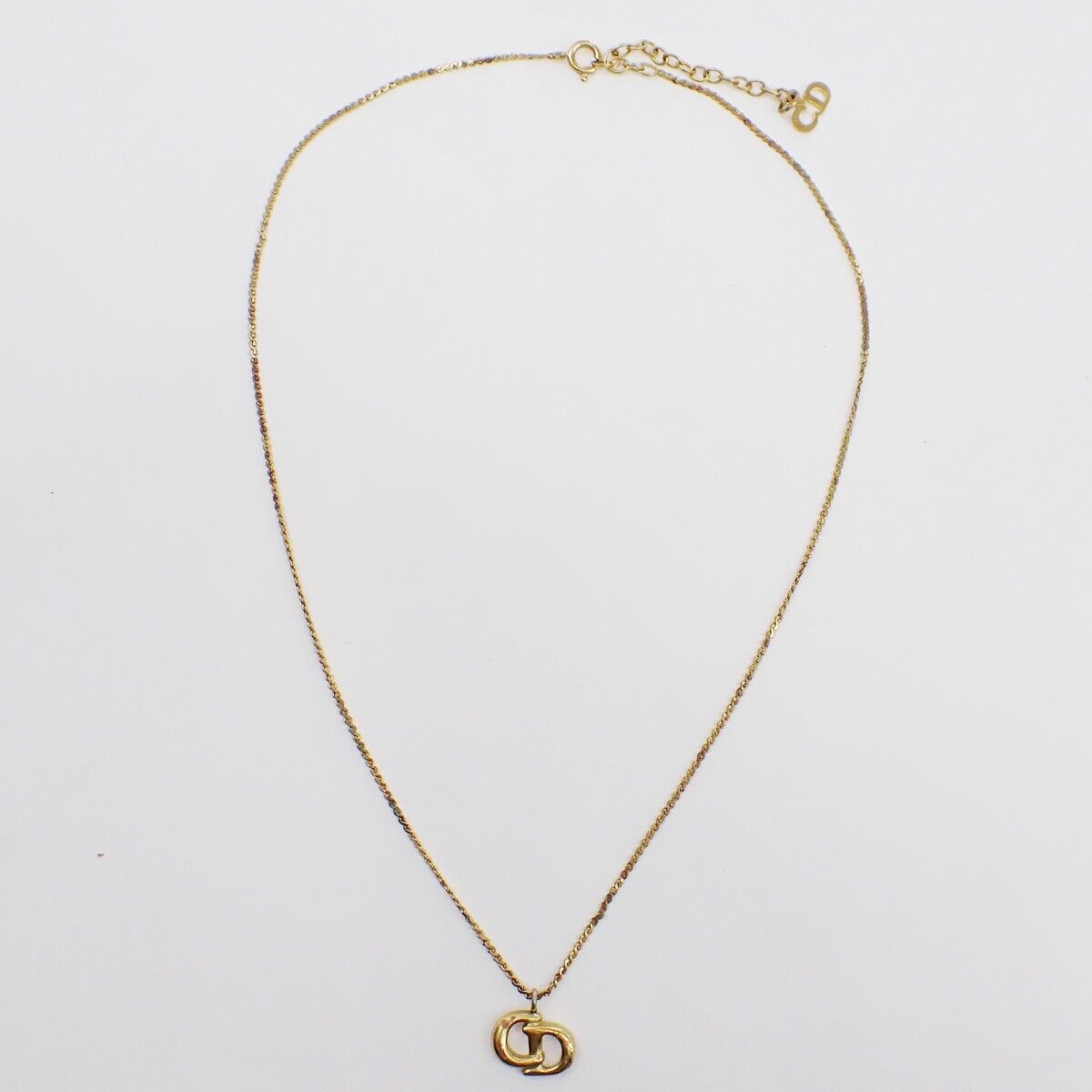 CHRISTIAN DIOR CD Logo Pendant Charm Necklace Gold Accessory 05ED432