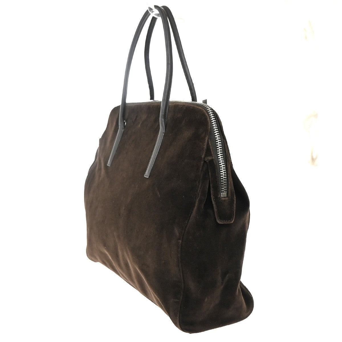 PRADA MILANO Logo Tote Shoulder Hand Bag Velvet Leather Brown SHW Italy 62MA207
