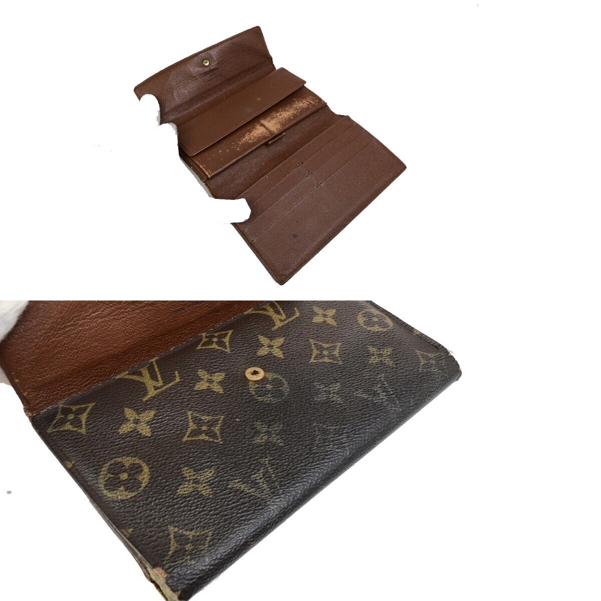 LOUIS VUITTON LV Logo 3 Set Trifold Bifold Wallet Monogram Leather Brown 09KA447