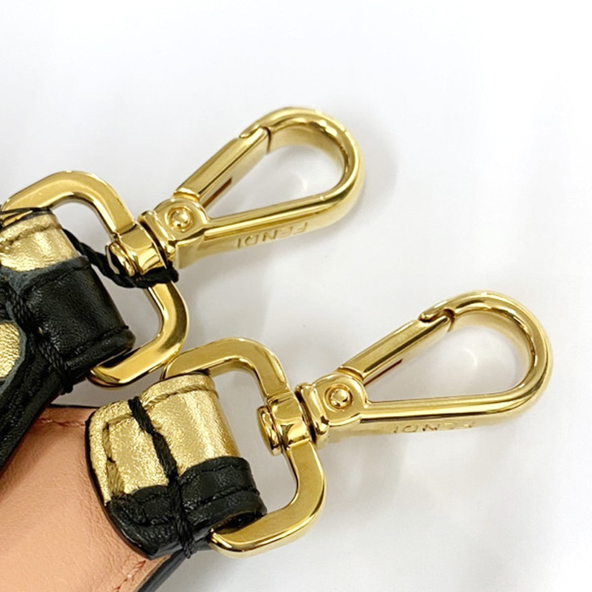 FENDI Logo Strap You Bag Shoulder Strap Leather Gold Black 67RL425