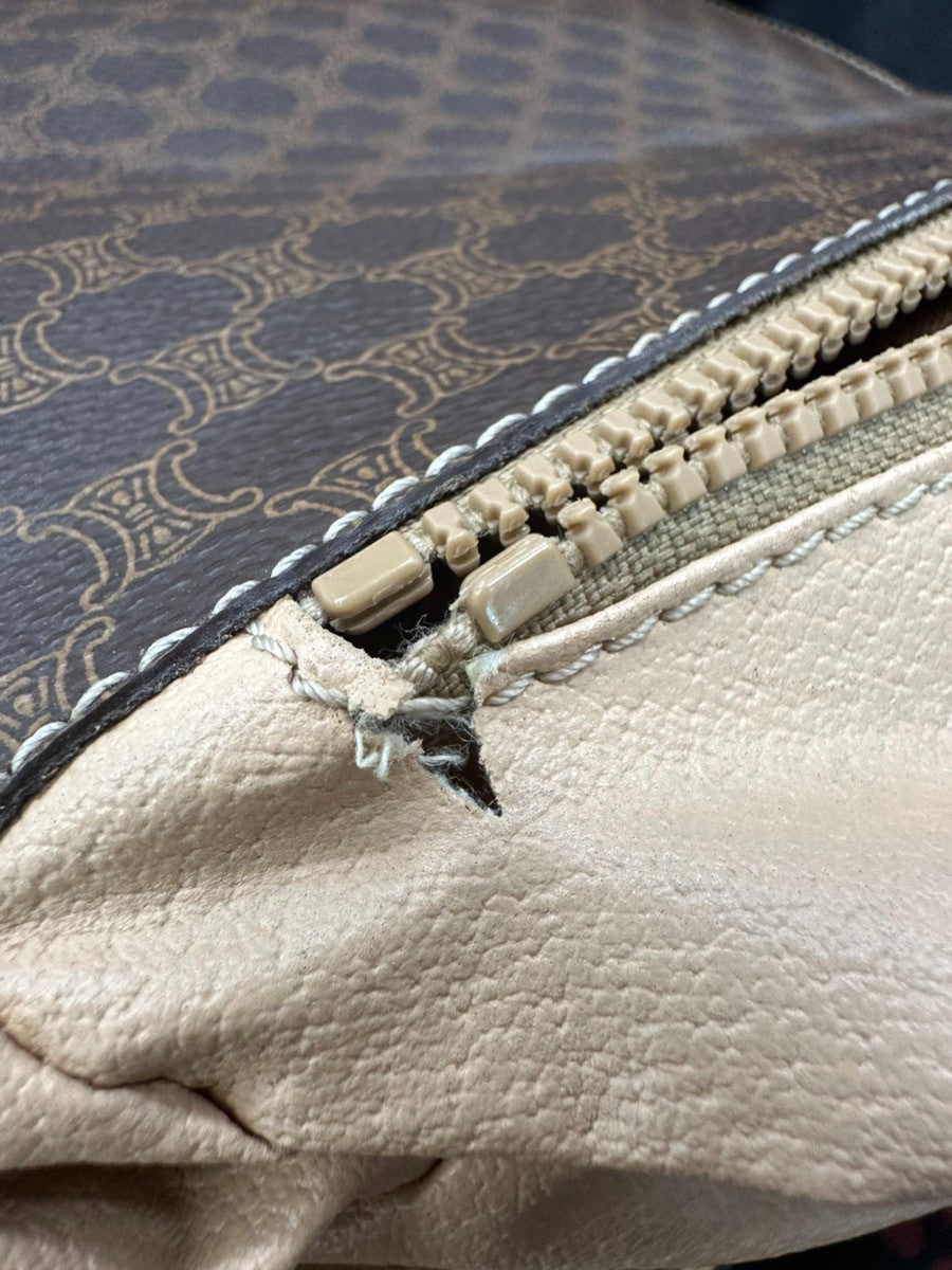 CELINE Logo Macadam Pattern Shoulder Bag PVC Leather Brown GHW Italy 32KC723