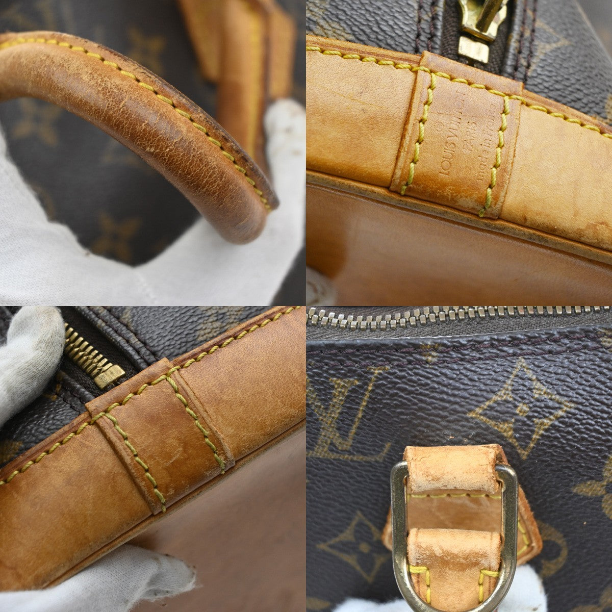 LOUIS VUITTON LV Logo Alma Hand Bag Monogram Leather Brown France M51130 88MA581