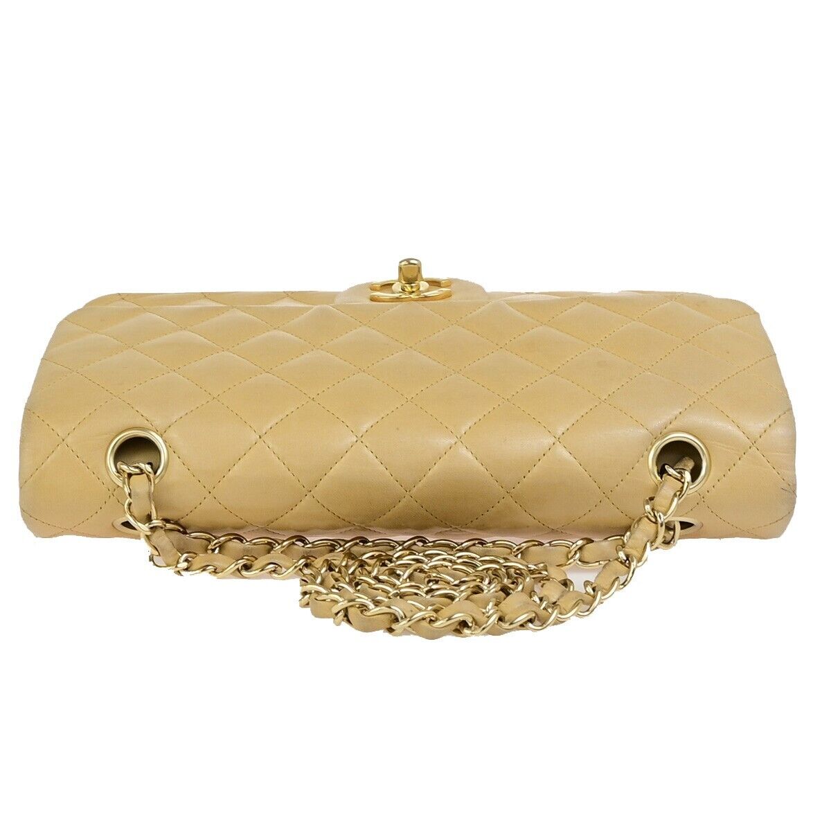 CHANEL CC Matelasse 25 Double Flap Chain Shoulder Bag Leather Beige GHW 310RK685