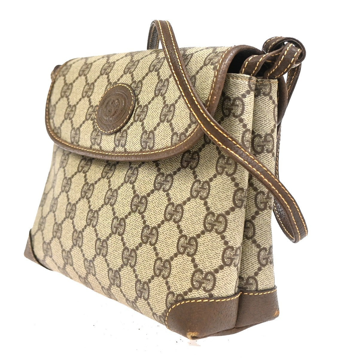 GUCCI GG Pattern Shoulder Bag PVC Leather Brown Italy GHW 38TA614