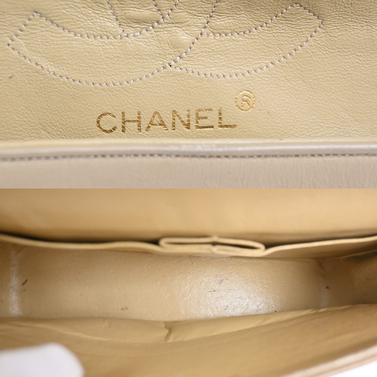 CHANEL CC Matelasse 25 Double Flap Cahin Shoulder Bag Leather Beige GHW 397RL943