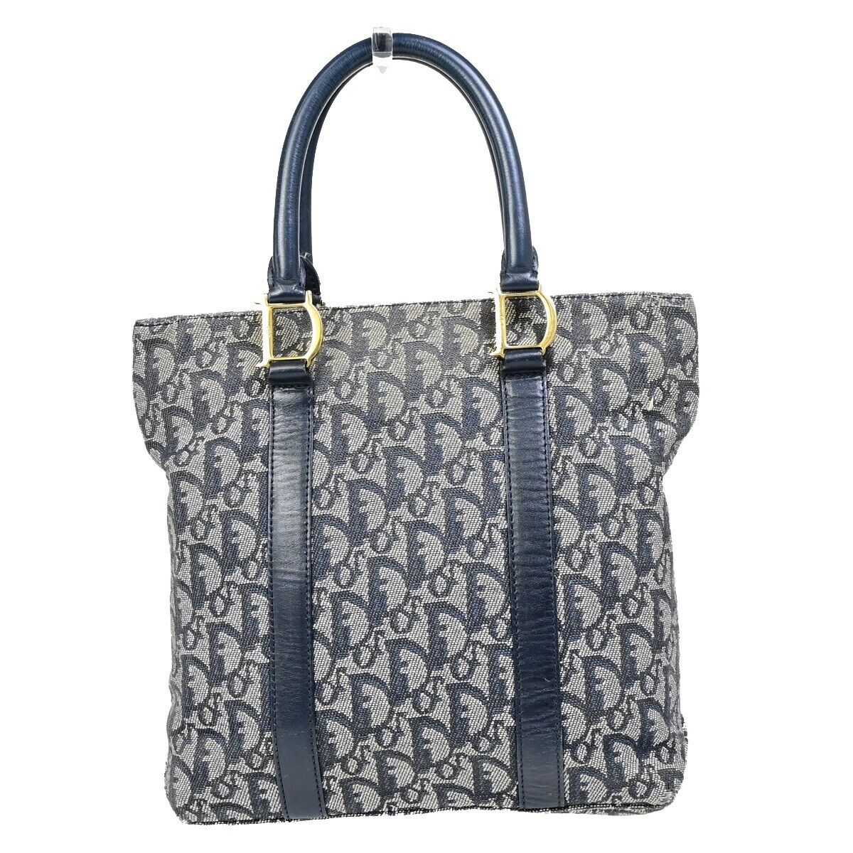 CHRISTIAN DIOR Trotter Pattern Hand Tote Bag Canvas Leather Blue GHW 35EB800