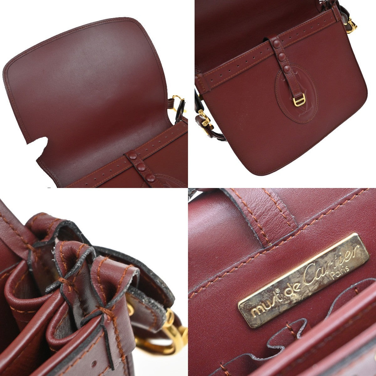 MUST DE CARTIER 2C Logo Crossbody Shoulder Bag Leather Red GHW 66CA367