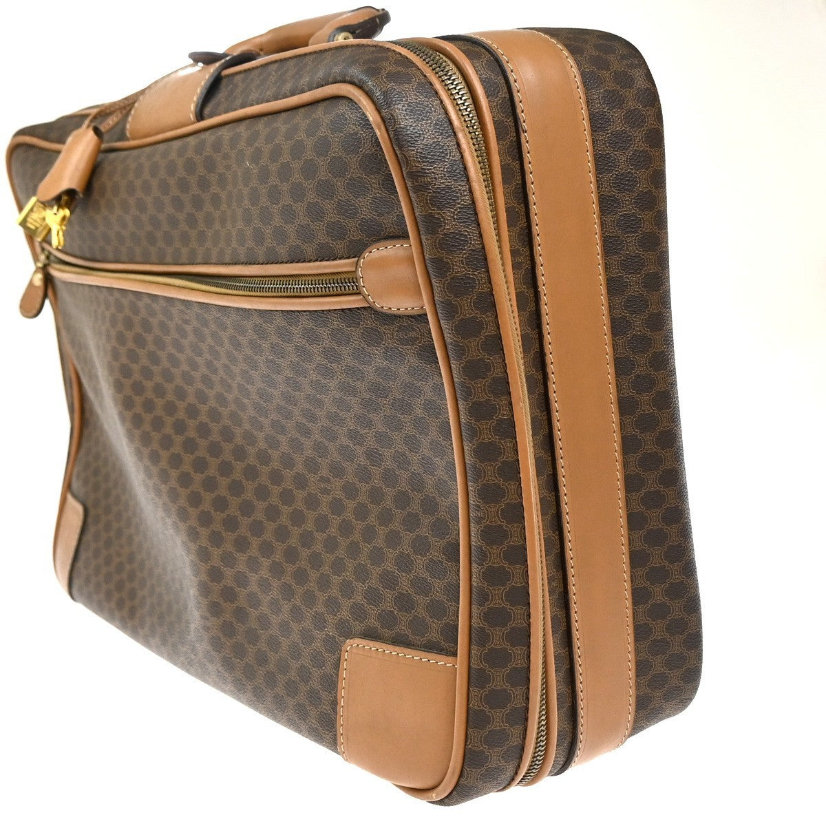 CELINE Logo Macadam Pattern Travel Hand Bag PVC Leather Brown GHW Italy 64KP375