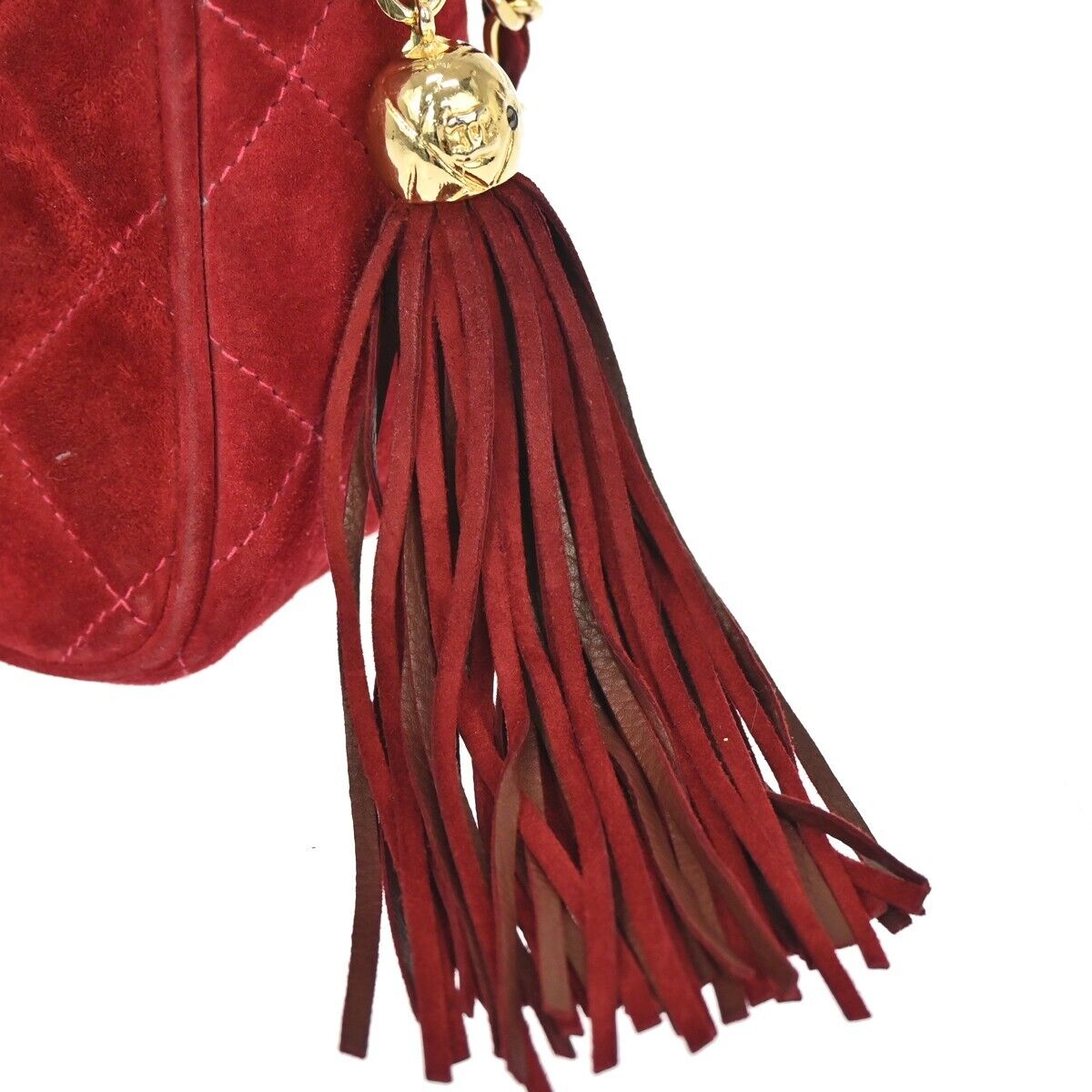 CHANEL CC Matelasse Tassel Mini Chain Shoulder Bag Suede Leather BX GHW 638FA087