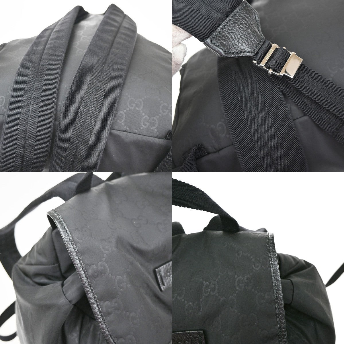 GUCCI Logo GG Pattern Backpack Bag Nylon Leather Black SHW Italy 99YH952
