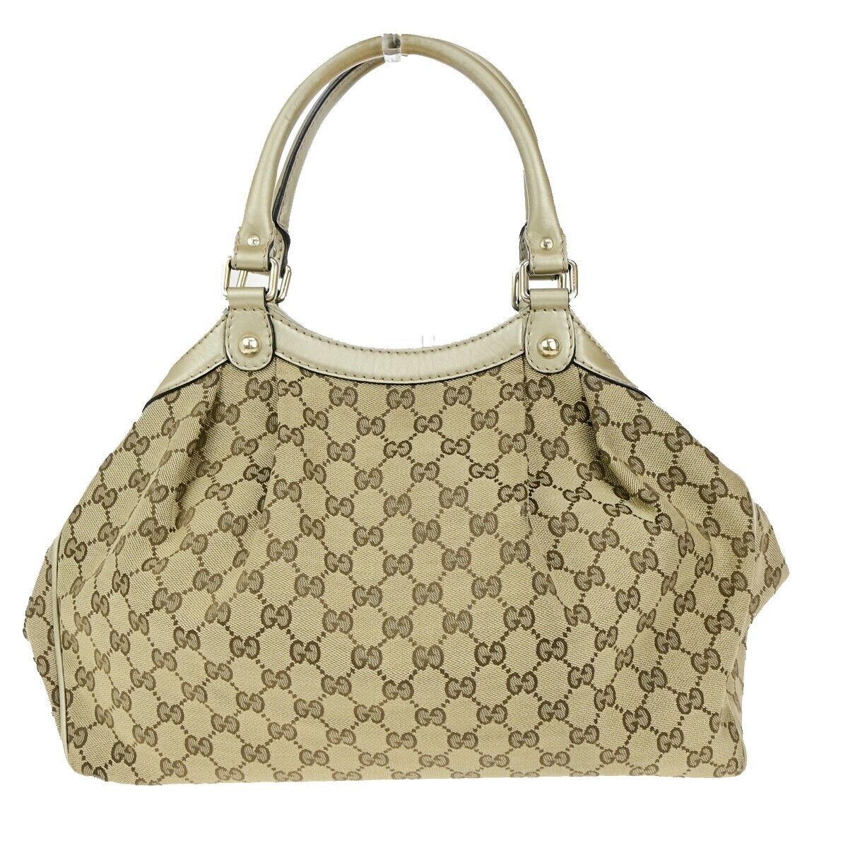 GUCCI Logo Sukey GG Pattern Shoulder Bag Canvas Leather Gold Brown GHW 35EC974