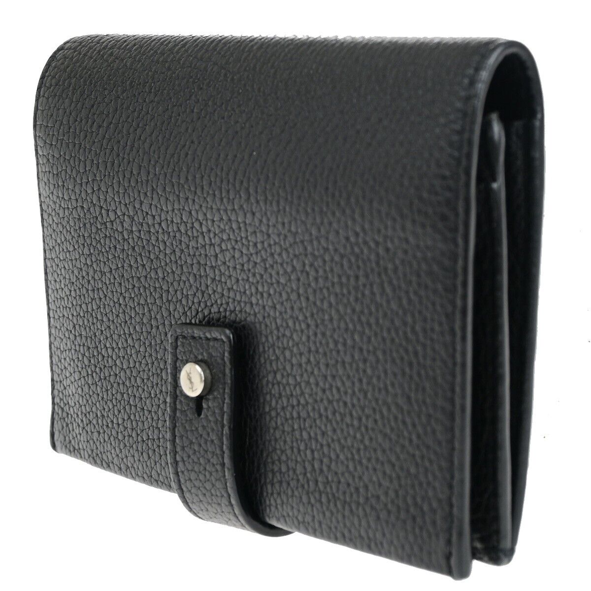 SAINT LAURENT YSL Logo Card Case Wallet Leather Black silver Italy 62SJ175