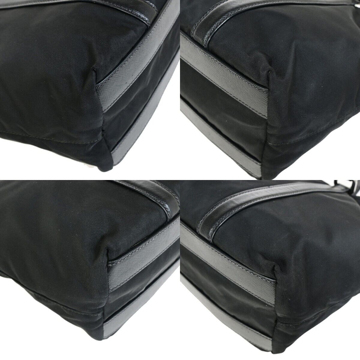 PRADA MILANO Logo Tessuto Shoulder Tote Bag Leather Nylon Black Silver 87SH931