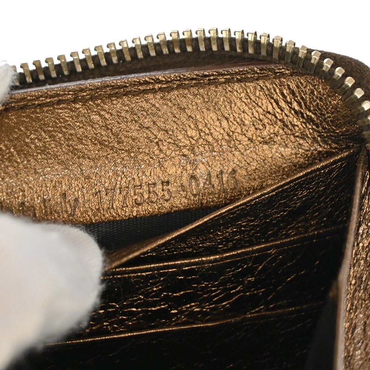 YVES SAINT LAURENT Logo Long Zipper Wallet Purse Leather Metallic Gold 07HB850