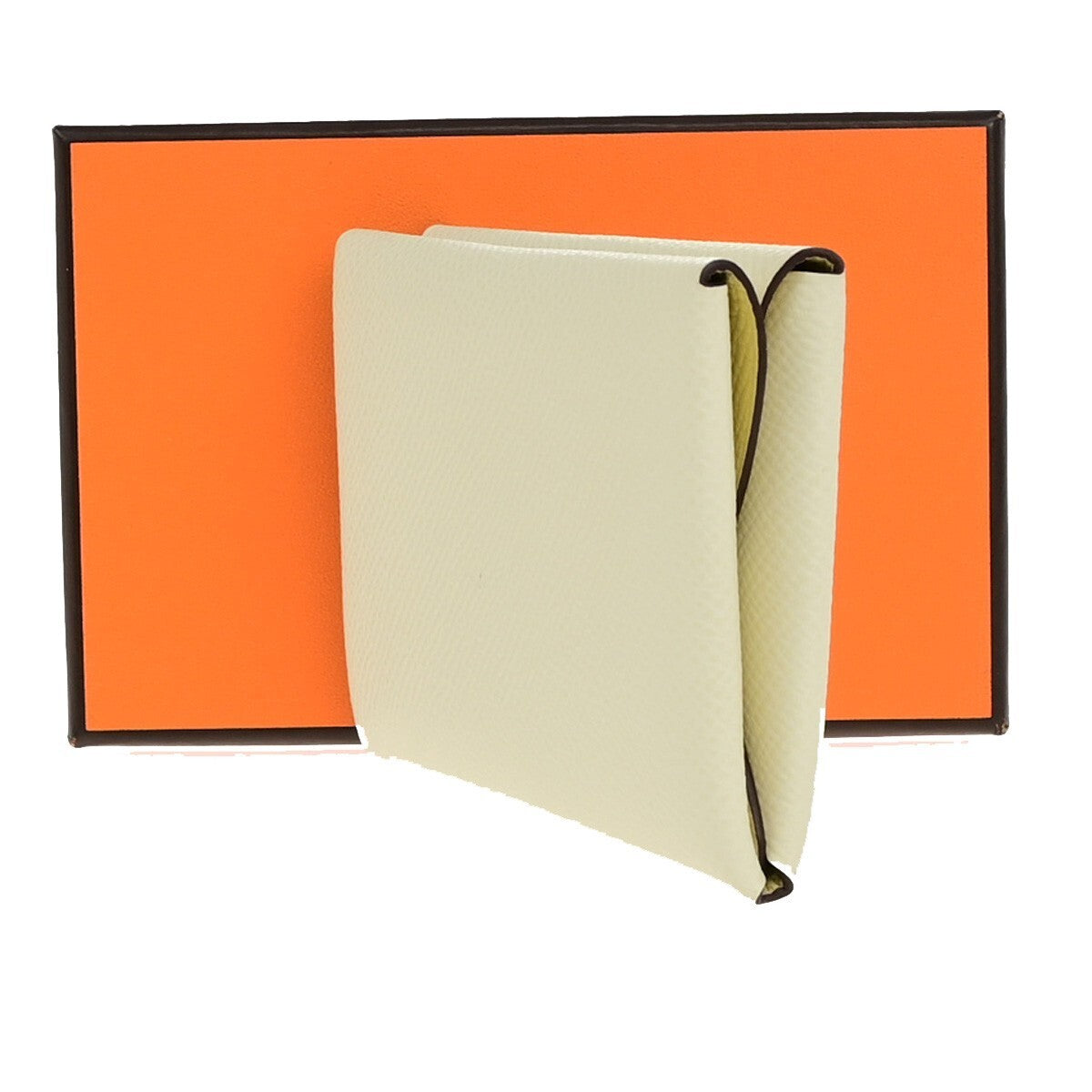 HERMES Logo Calvi Duo Card Holder Coin Case Epsom Leather White Yellow 50RK842