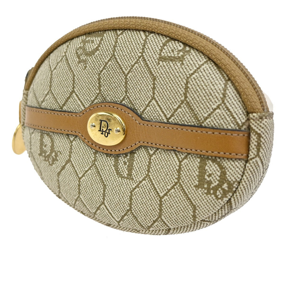 CHRISTIAN DIOR Logo Honeycomb Coin Wallet PVC Leather Beige 03TA565