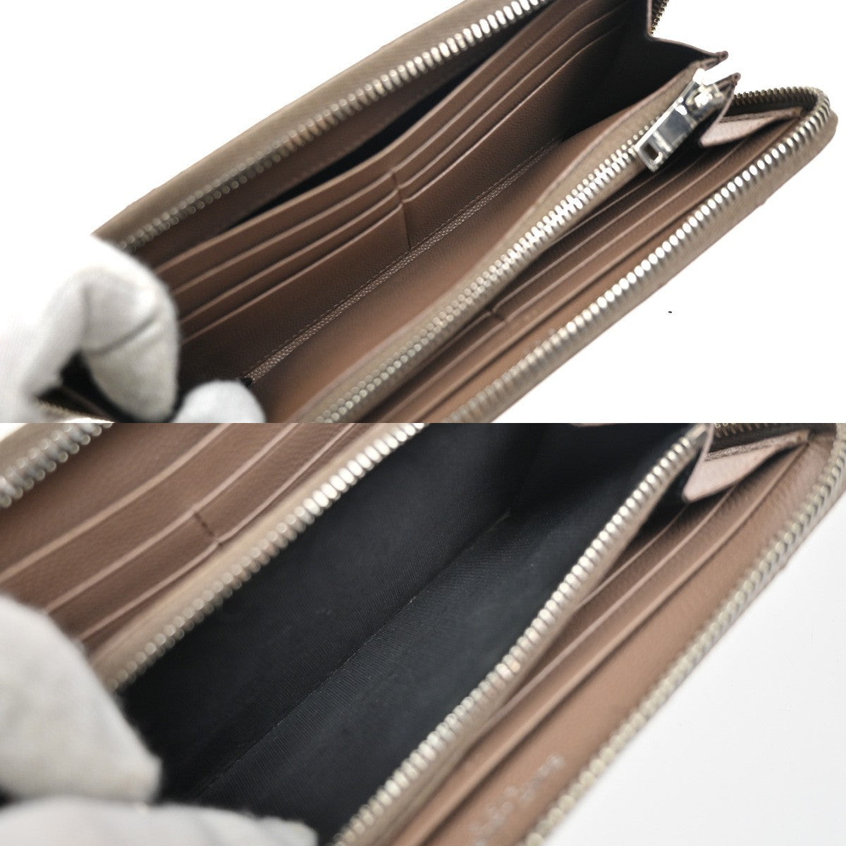 SAINT LAURENT YSL Logo Zipper Around Long Wallet Leather Beige SHW 64KP337