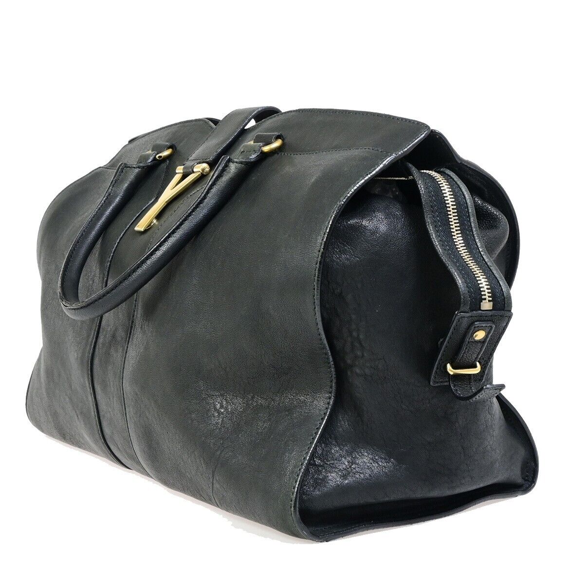 YVES SAINT LAURENT YSL Logo Cabas Chyc Hand Bag Leather Black GHW Italy 70EB951