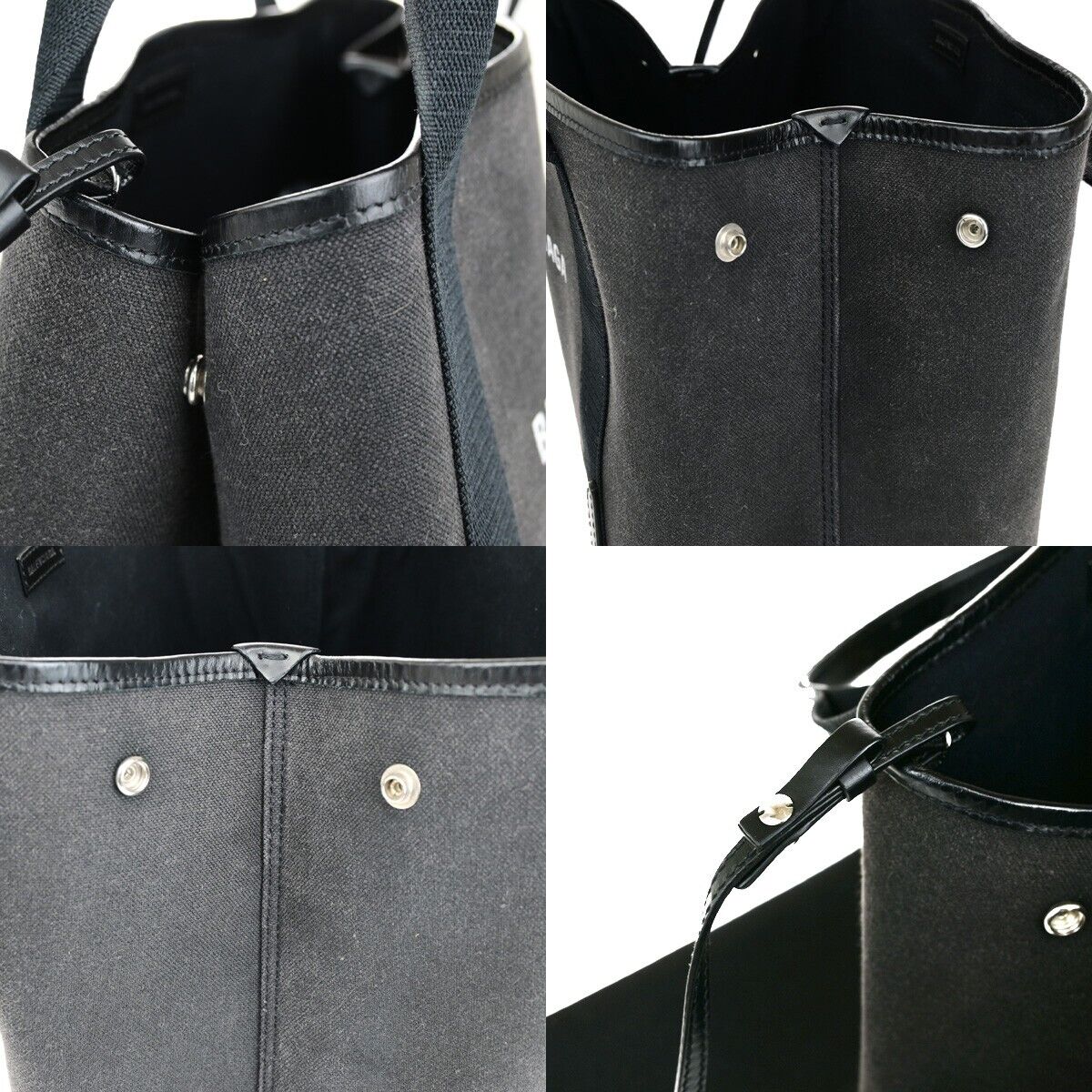 BALENCIAGA Navy Cabas S Hand Tote Bag Canvas Leather Black SHW Italy 32ED210