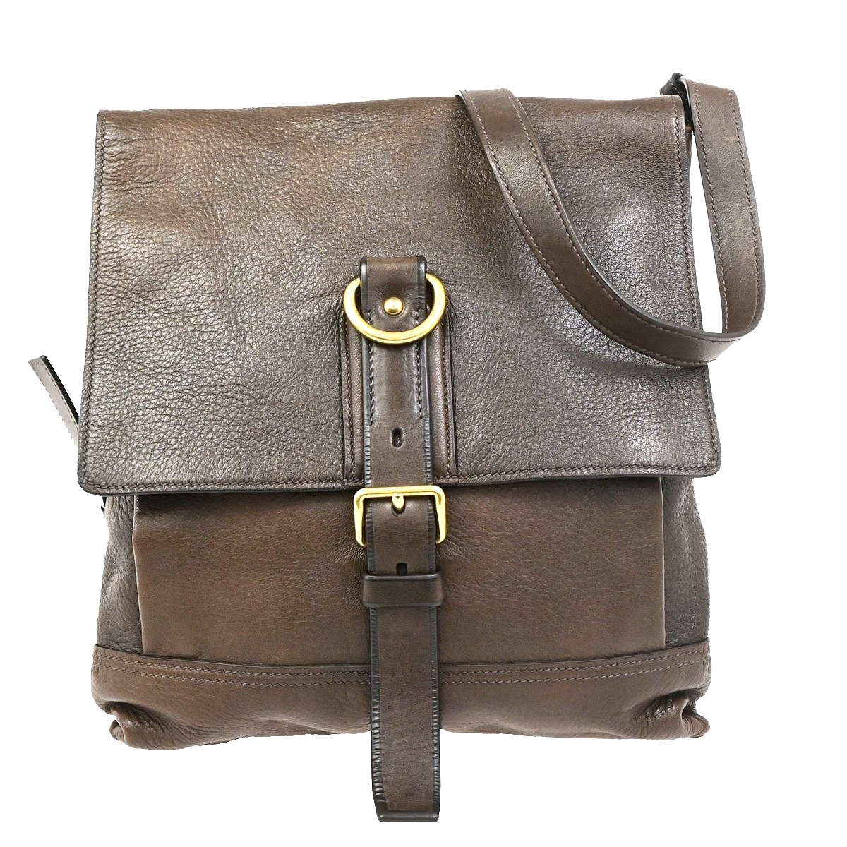 PRADA Logo Crossbody Messenger Shoulder Bag Leather Brown GHW Italy 87KD156