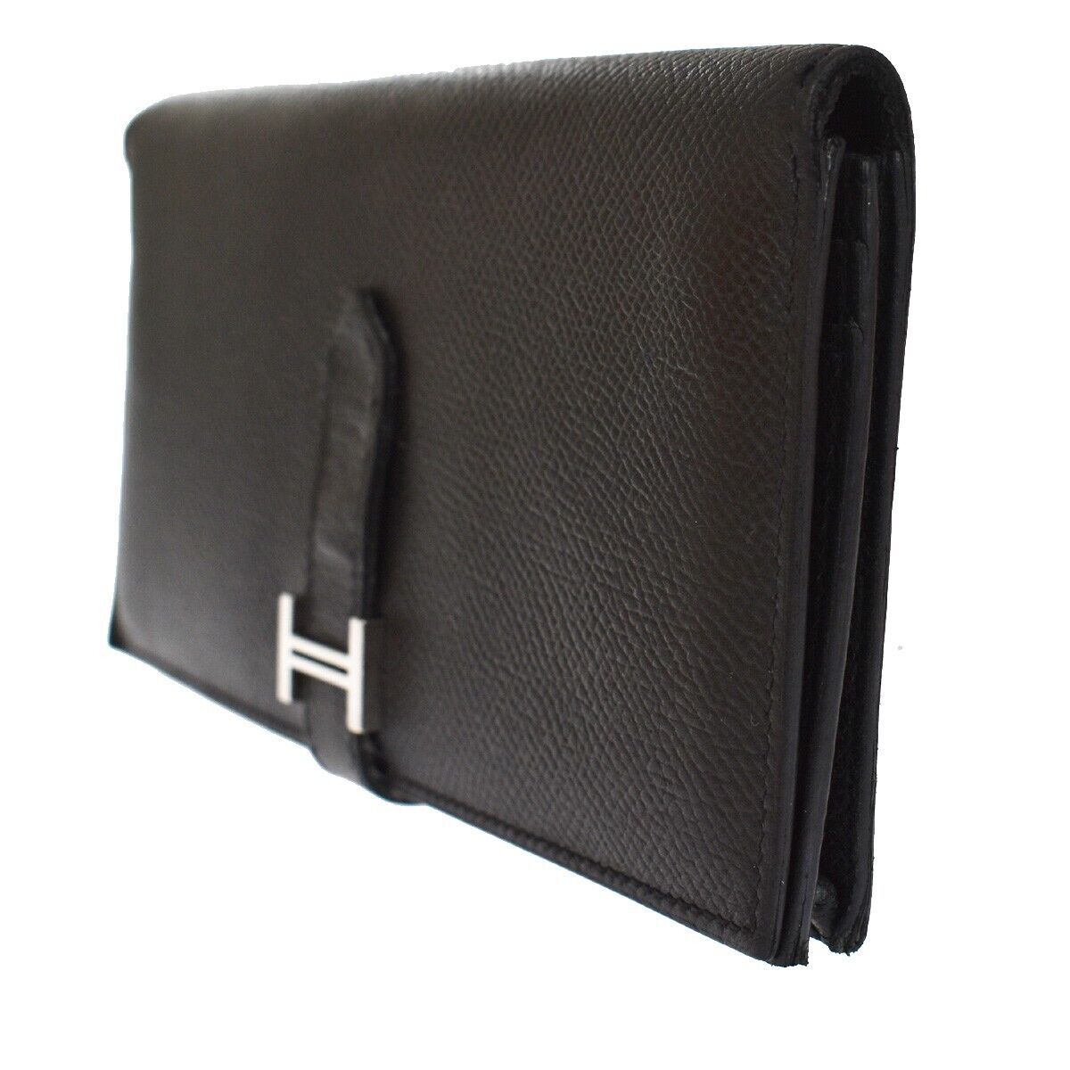HERMES Logos Bearn Long Bifold Wallet Purse ▢L Veau Epsom Leather Black 85YC192