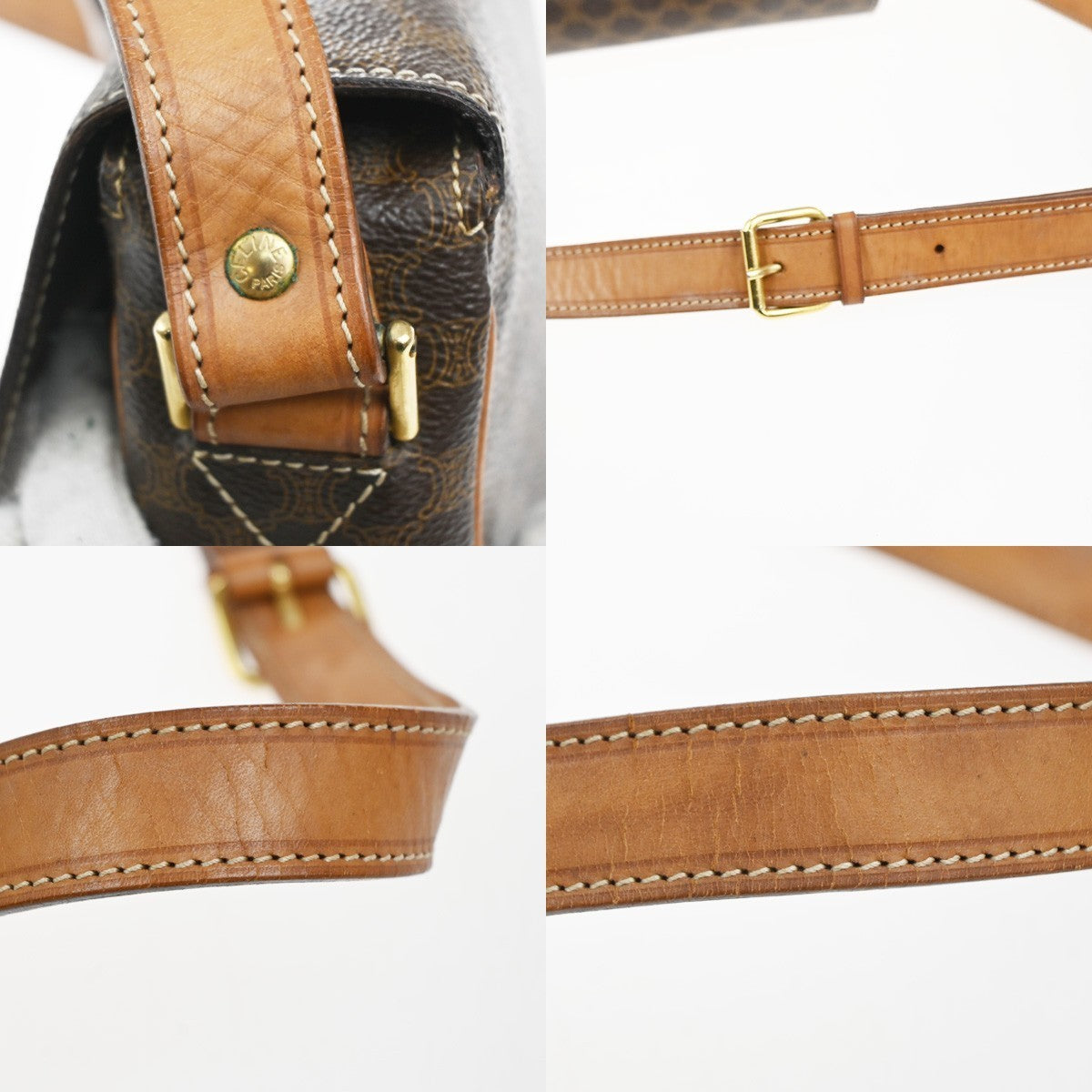 CELINE Logo Macadam Pattern Shoulder Bag PVC Leather Brown GHW Italy 38MA206