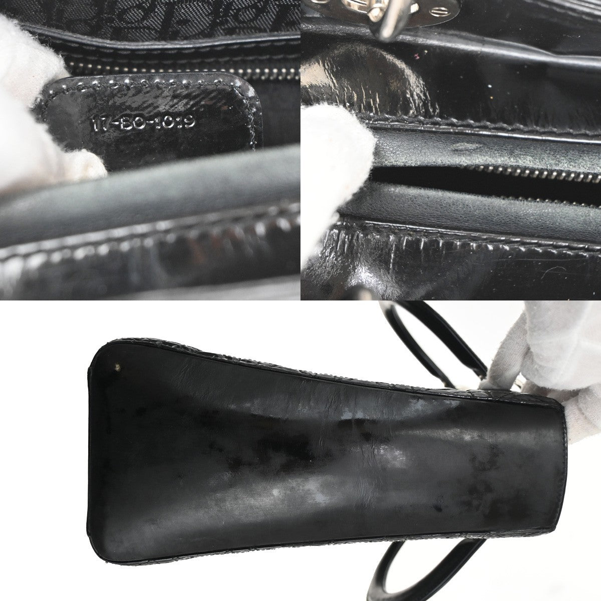 CHRISTIAN DIOR Logo Lady Cannage Hand Bag Patent Leather Black SHW 21TA215