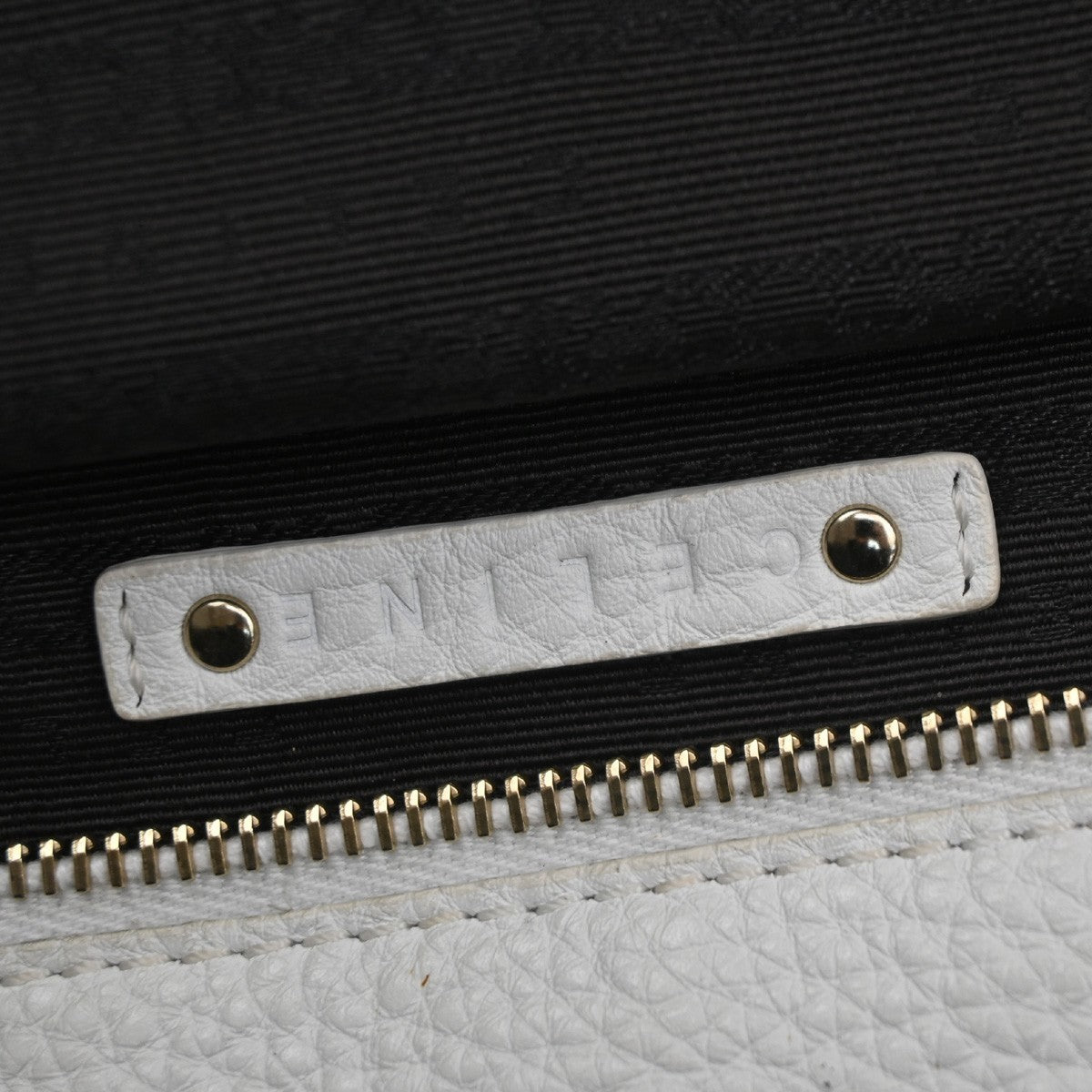 CELINE Logo Bittersweet Shoulder Hand Bag Leather Gold White GHW 35CA528