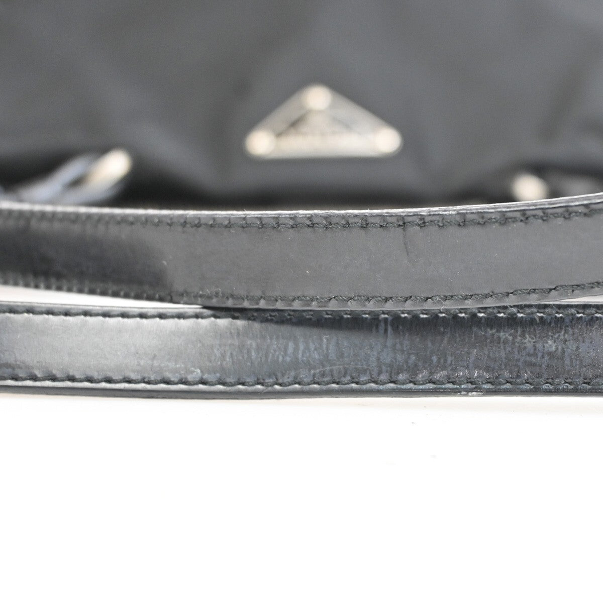PRADA MILANO Logo Tessuto Shoulder Tote Bag Nylon Leather Black Silver 39EE170