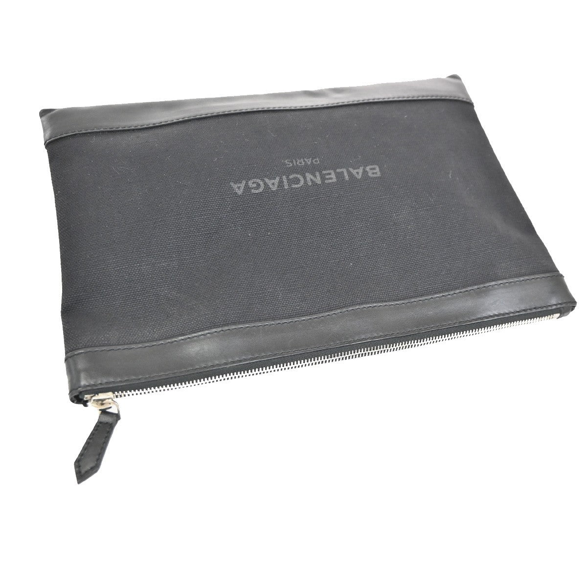 BALENCIAGA Logo Clutch Ba Canvas Leather Black SHW Italy 63TA693