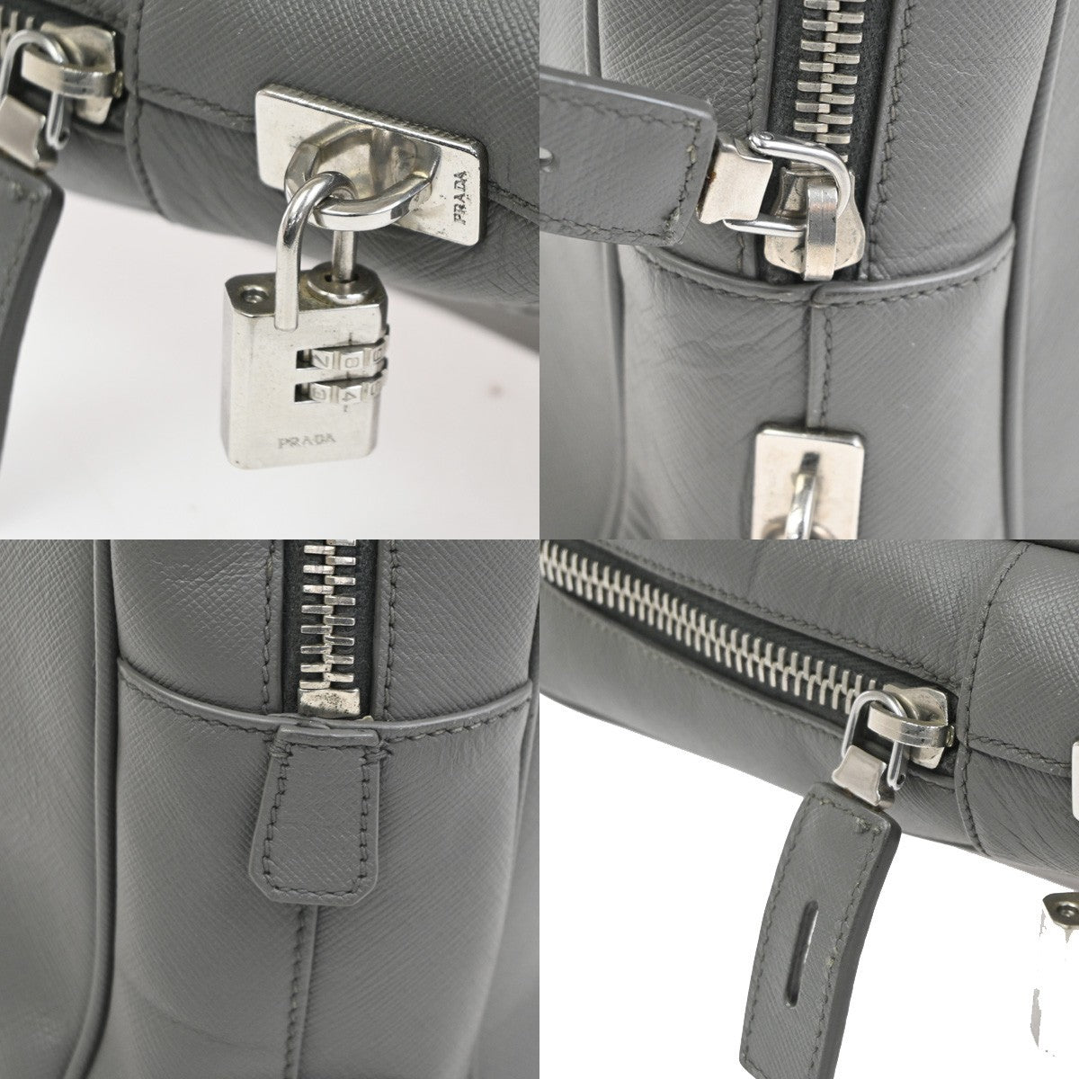 PRADA MILANO Logo Briefcase Hand Bag Saffiano Leather Gray SHW Italy 87CA847