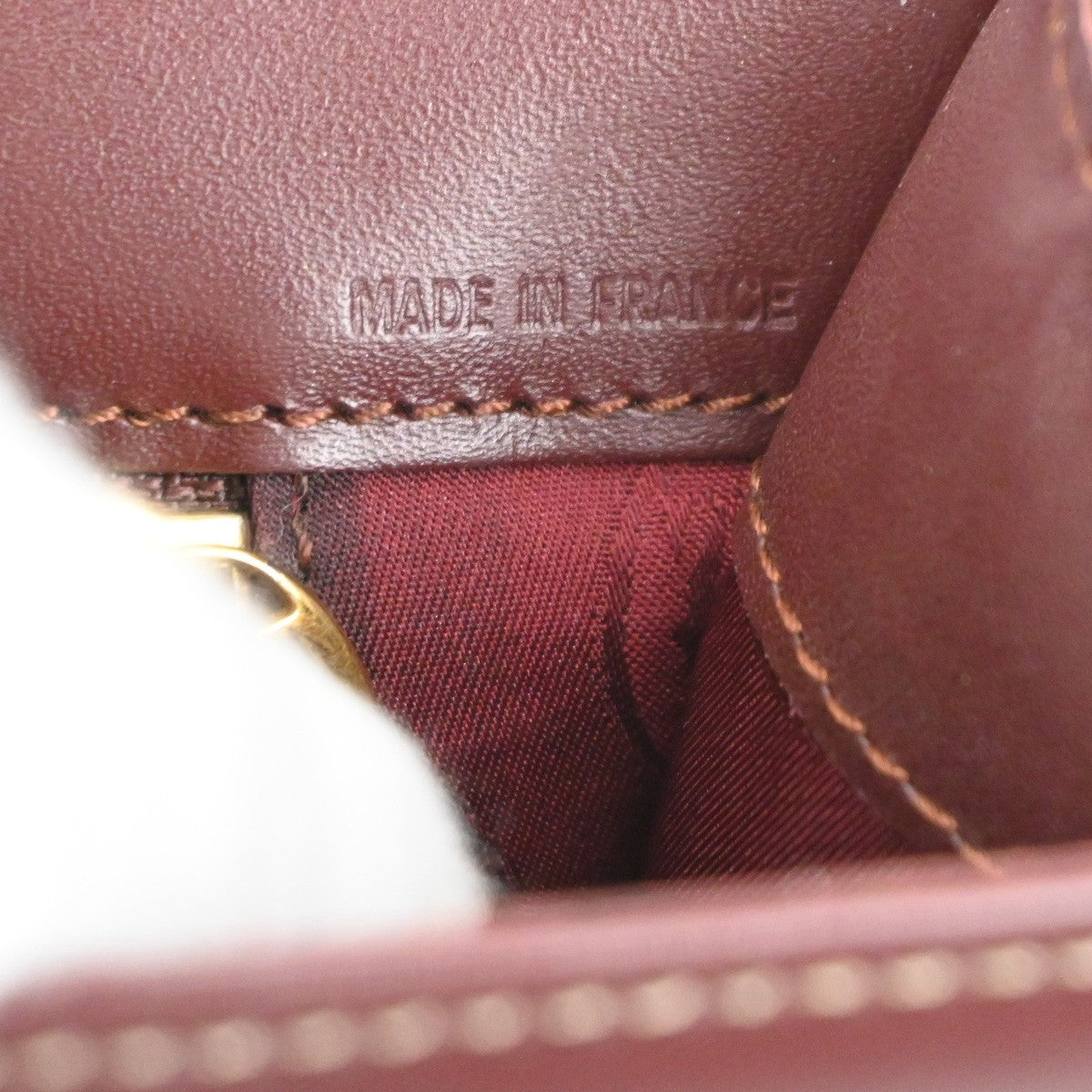 CARTIER Logo Must Line Hand Bag Leather Red Gold Burgundy Italy 64TA506