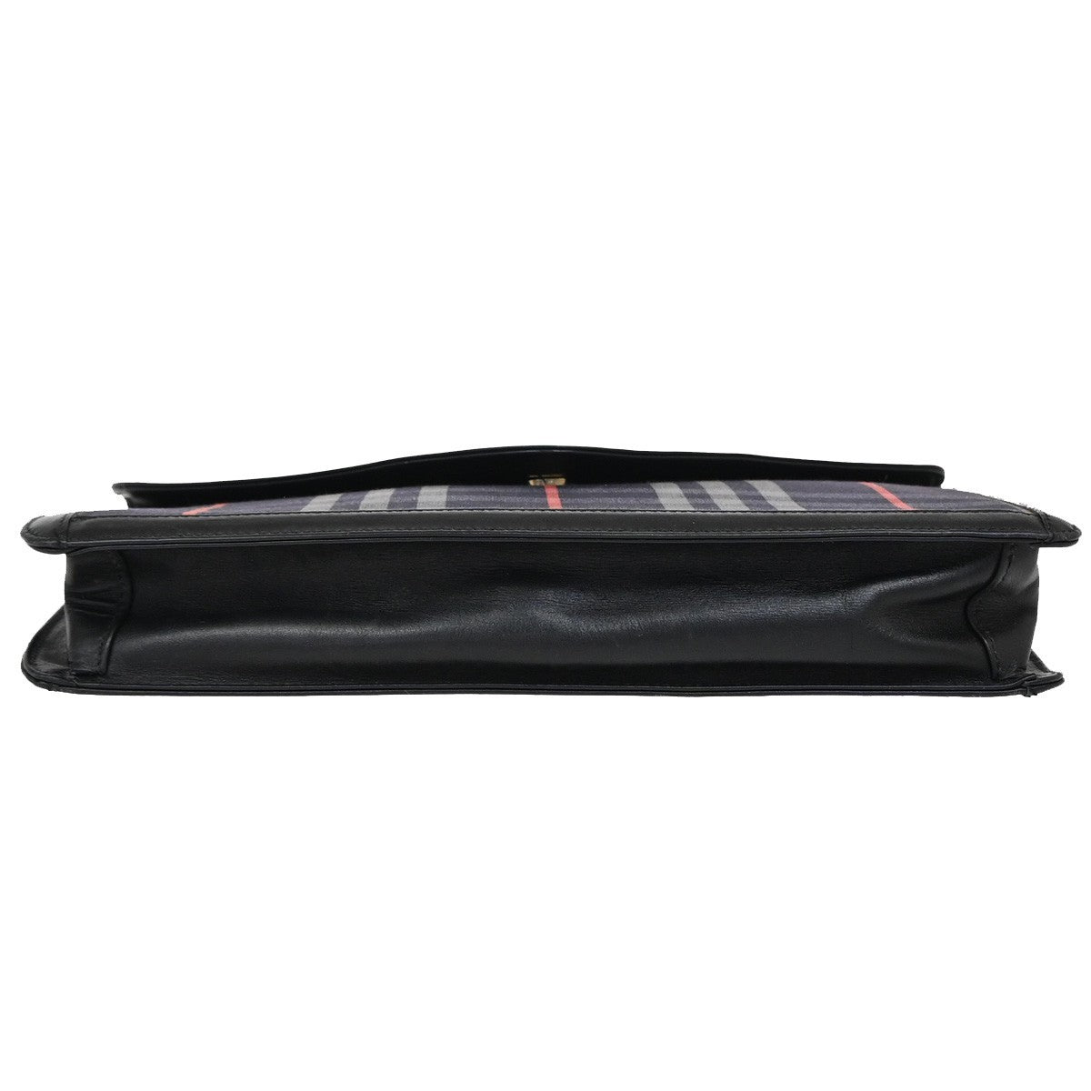 Burberrys Logo Clutch Bag Nova Check Canvas Leather Navy Blue Black 01EF823