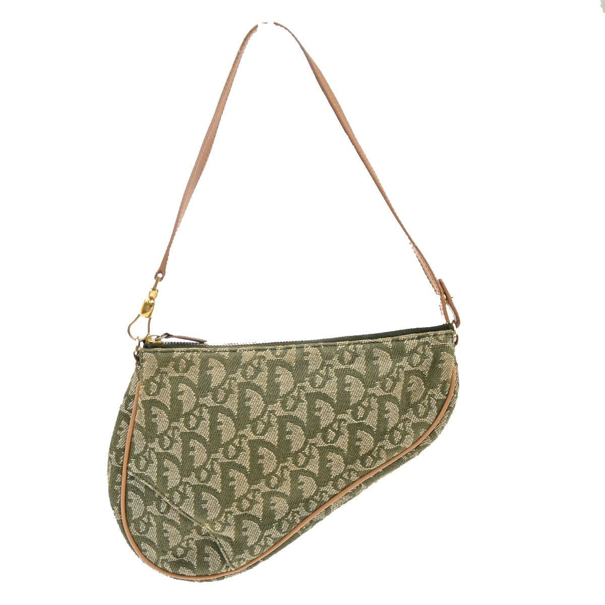CHRISTIAN DIOR Logo Saddle Shoulder Bag Canvas Leather Green Spain 98EF916