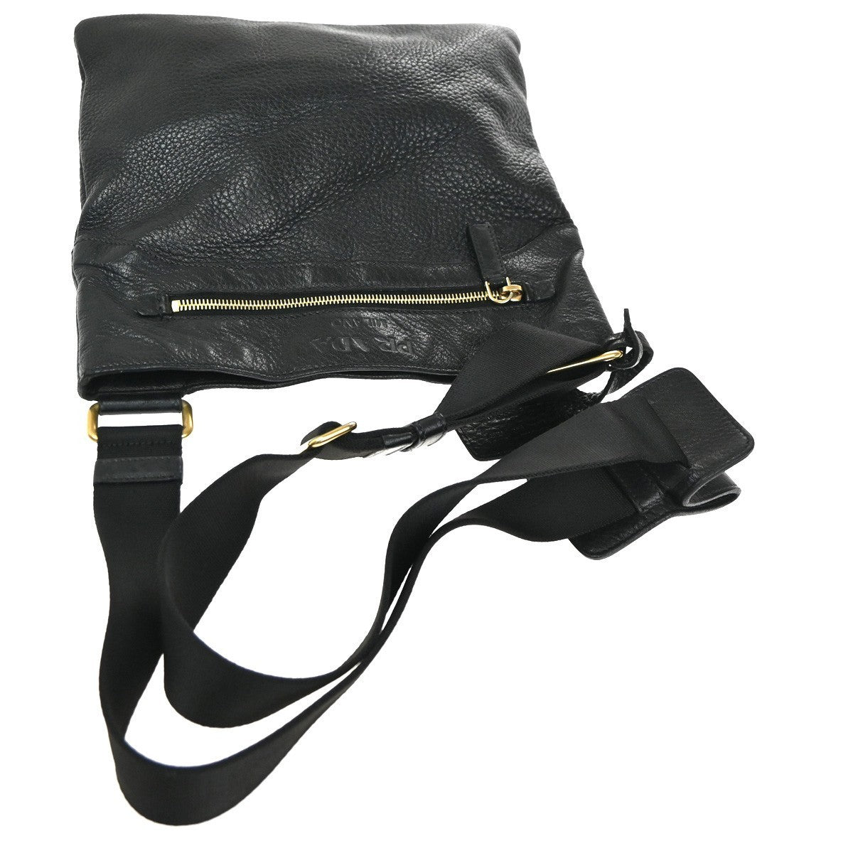 PRADA MILANO Messenger Shoulder Bag Canvas Leather Black GHW  11TA527