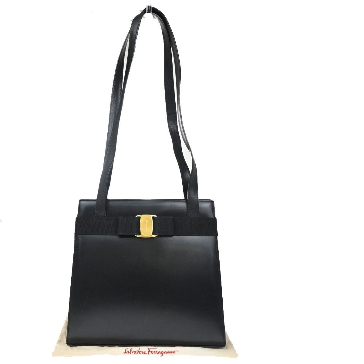 SALVATORE FERRAGAMO Logo Vara Shoulder Bag Canvas Leather Black Italy 65KP605