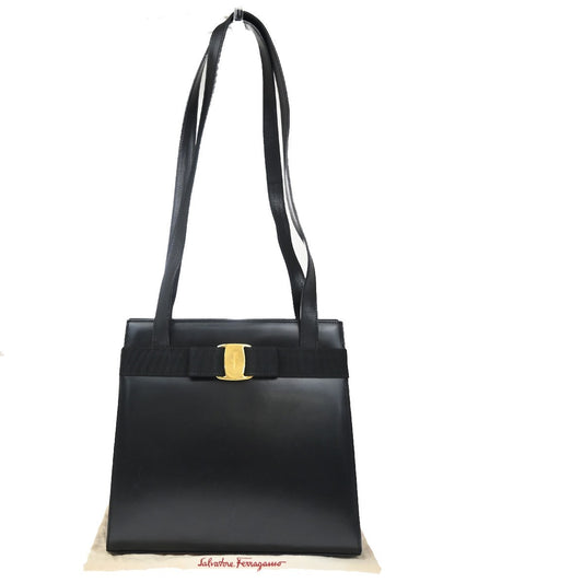 SALVATORE FERRAGAMO Logo Vara Shoulder Bag Canvas Leather Black Italy 65KP605