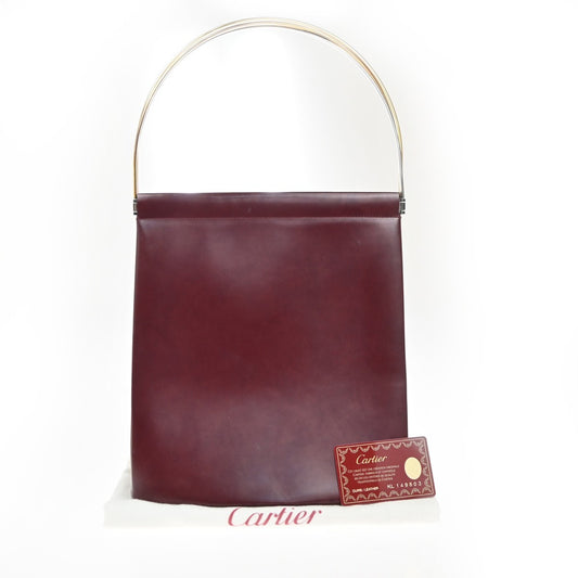 CARTIER Logo Trinity Tricolor Metal Handle Hand Bag Leather Red France 76EG321