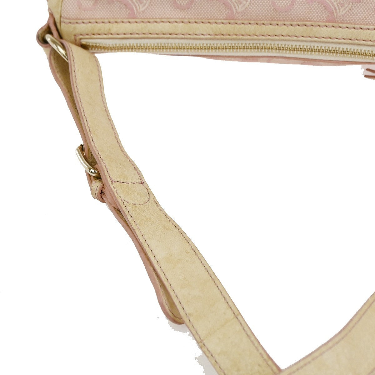 CELINE Logo C Macadam Shoulder Bag Canvas Leather Beige Pink GHW 63ZA180