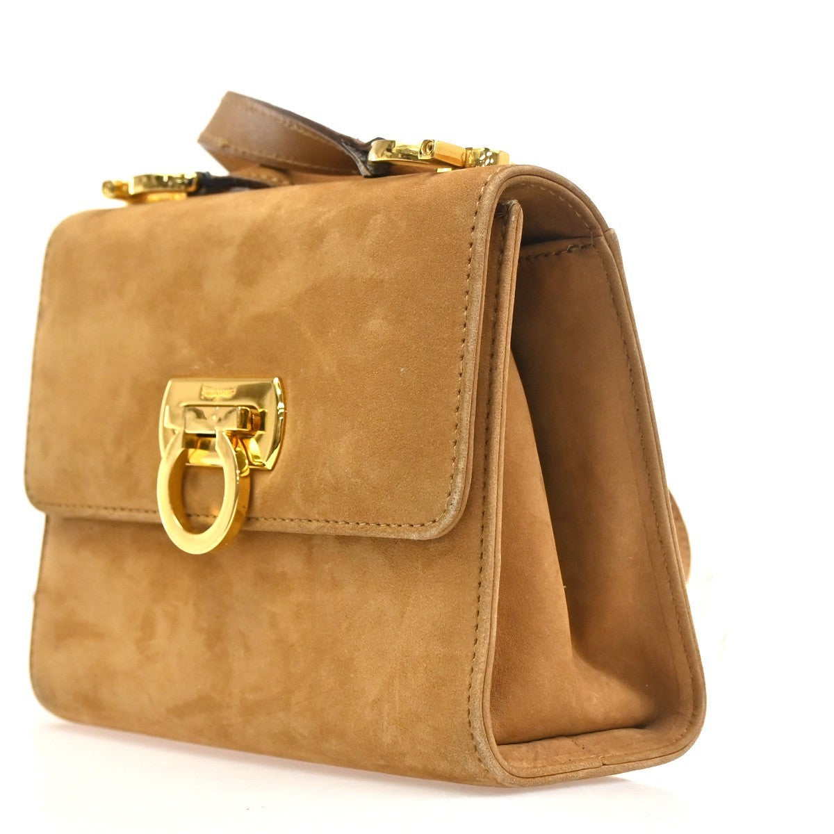 SALVATORE FERRAGAMO Gancini Mini Shoulder Bag Suede Leather Brown Italy 36ZA125