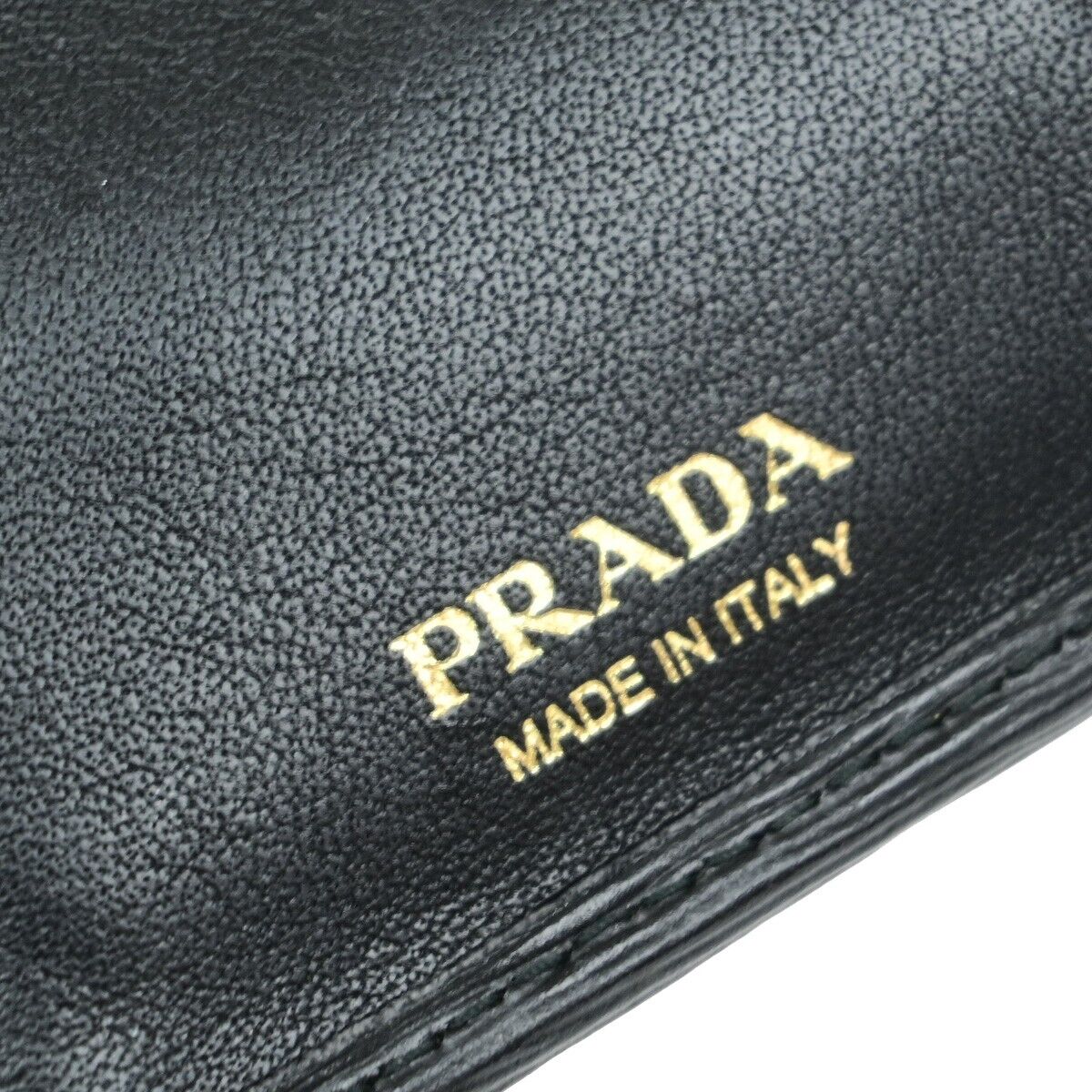 PRADA Logo Bifold Wallet Purse Leather Black Gold GHW Italy 60YG988